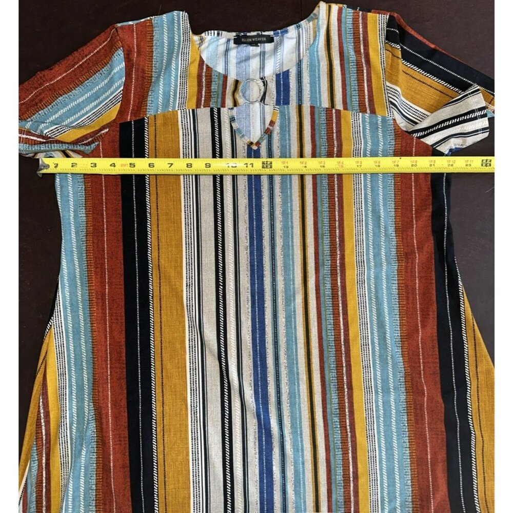 Ellen Weaver Striped Short-Sleeve Top With Keyhole & Ring Detail XL - Picture 6 of 7